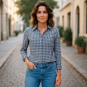 𝅺splendid Black White Plaid Long Sleeve Checkered Button Down Shirt Top Size XS